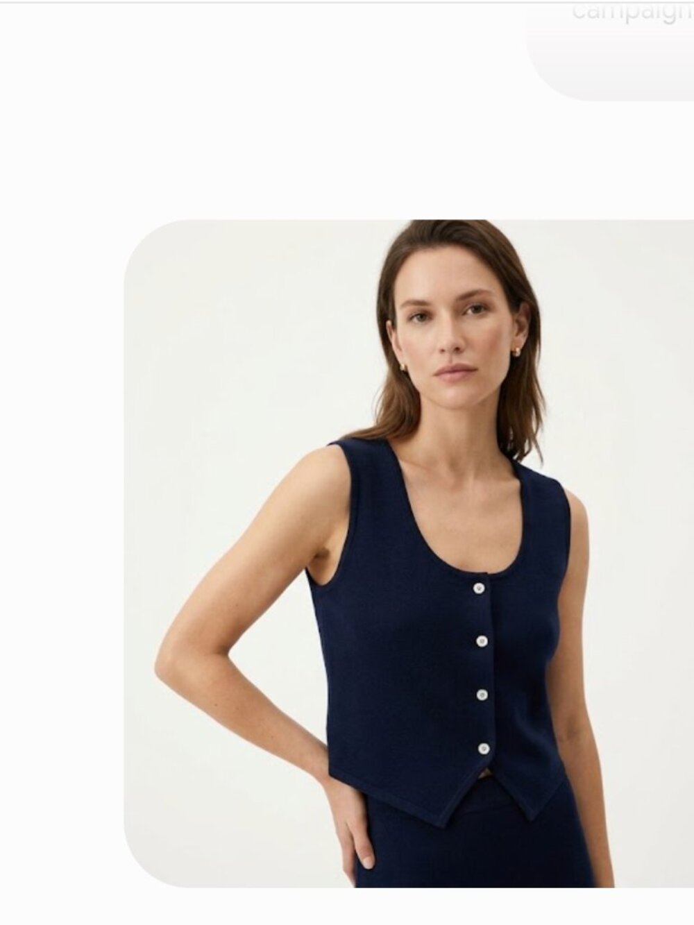 Patrick GERARD WOOL BLEND NAVY BUTTON FRONT SLEEVELESS  CROPPED TANK TOP - 42